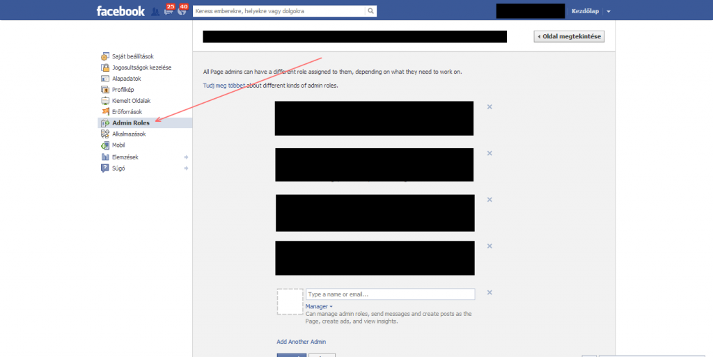 Facebook rajongói oldal adminisztrátori szintjeinek beállítása